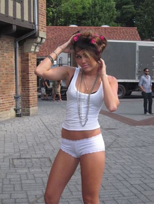 Miley Cyrus In her panties while filming "Who Owns My Heart"